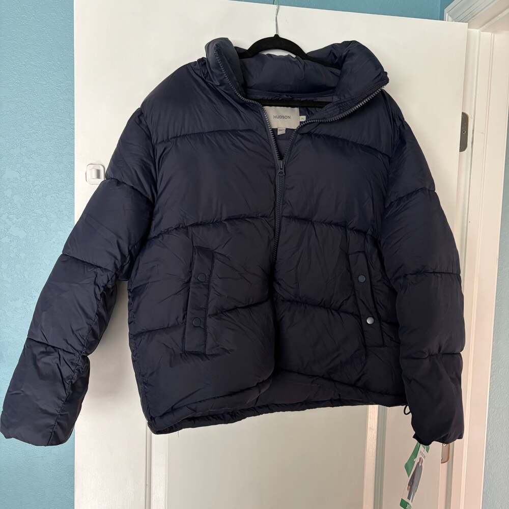 Hudson Womens Ultra Lightweight Stand Collar Puffer Jacket Size XL Navy